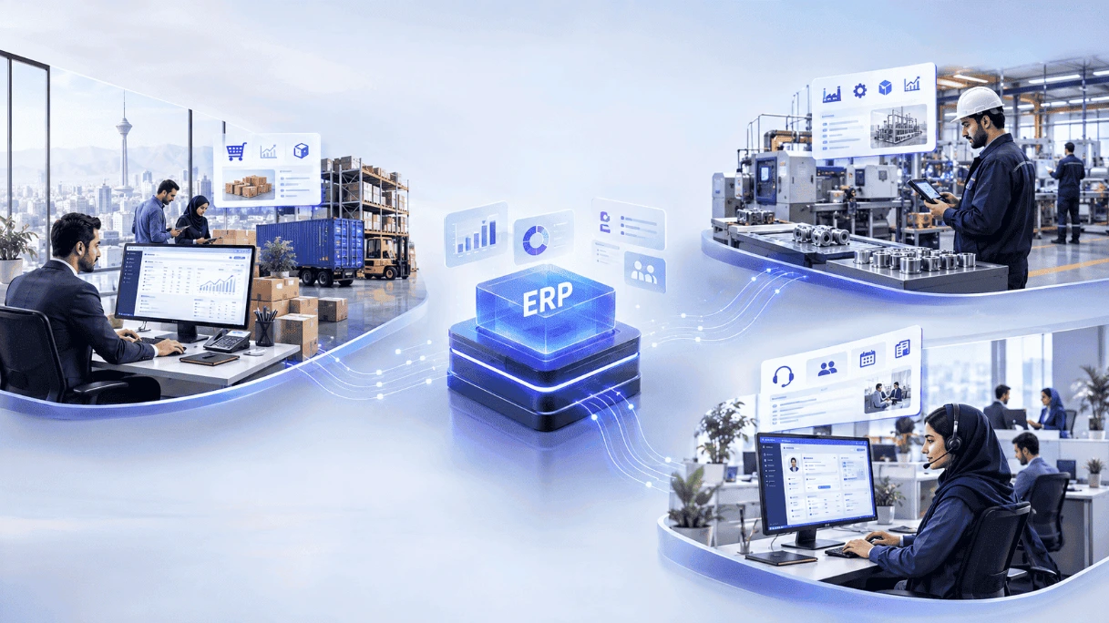کسب‌وکارهای تولیدی، بازرگانی و خدماتی متصل به یک سیستم ERP